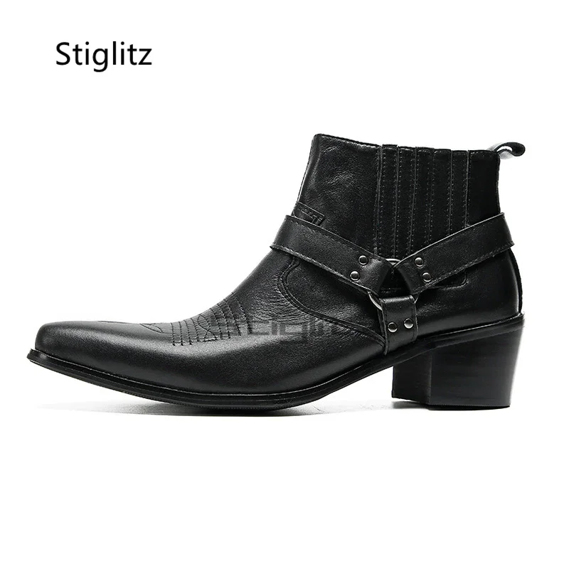 Embroidery Dress - Sepatu Boots Pria Kulit Hitam Bordir,