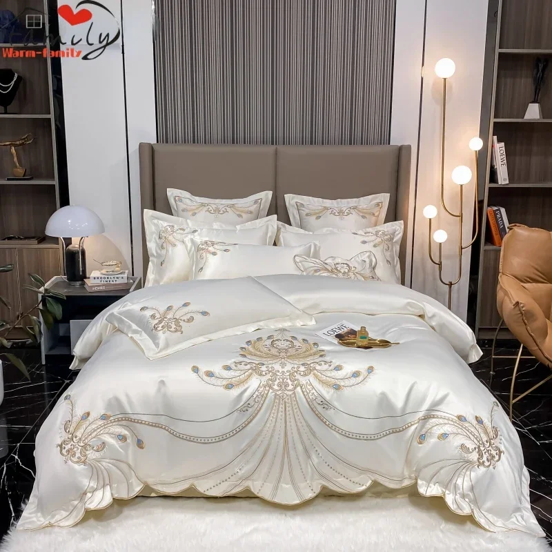 Embroidery Quilt Cover - Mewah bulu emas bordir katun Mesir