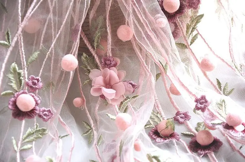Embroidery Veil - Kain Renda Bordir Pompom Bunga Sifon
