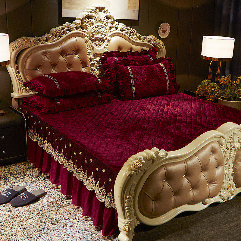 Embroidery Quilt Cover - AI WINSURE-Set seprai beludru renda bordir,