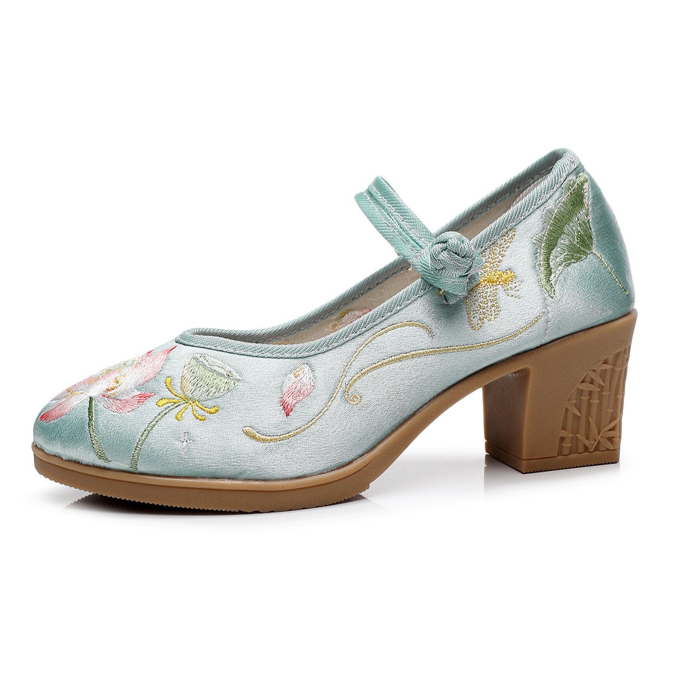 Embroidery Dress - Sepatu Hak Tinggi Persegi Wanita Gaya