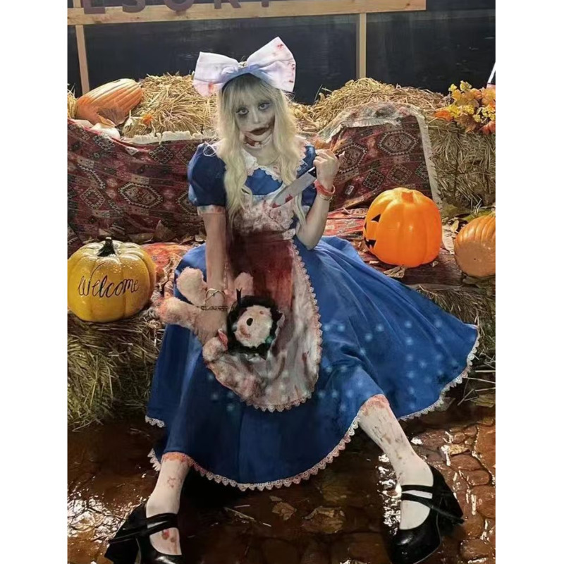 Embroidery Dress - Set Gaun Halloween Lolita Goth Blood