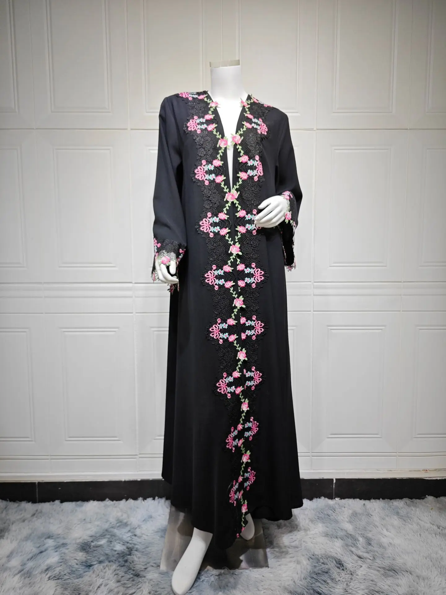 Embroidery Kebaya - Kimono Bordir Hitam Jalabiya Abaya Dubai