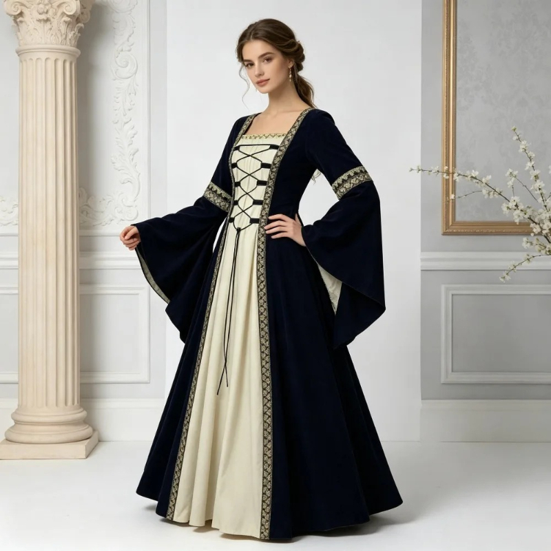 Embroidery Dress - Kostum Bangsawan Eropa Klasik, Gaun Panjang