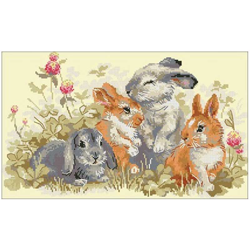 Embroidery Job - Empat Kelinci Kecil Pola Hewan Dikira