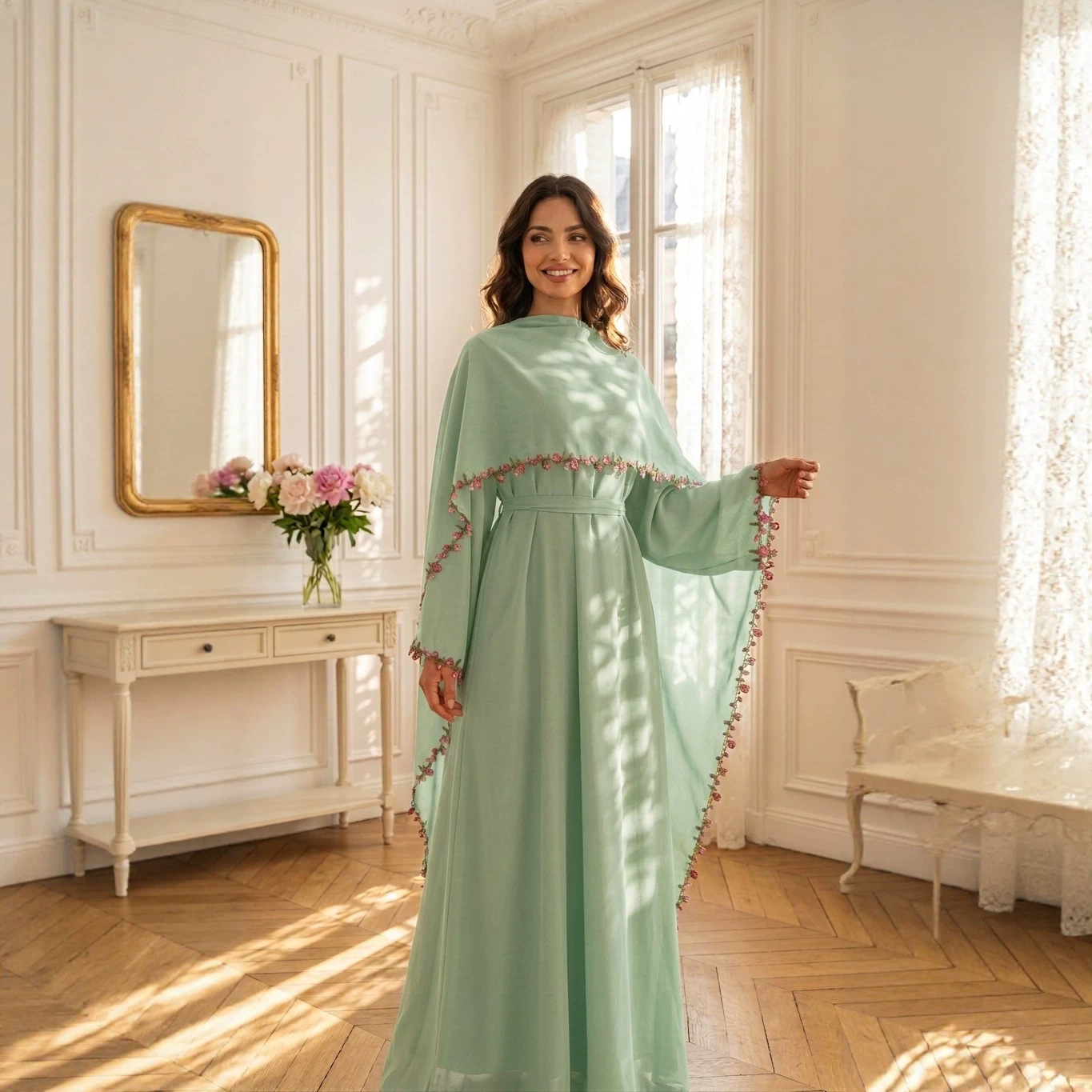 Gaun Abaya Bordir Elegan Set H - Embroidery Kebaya ulasan dan harga
