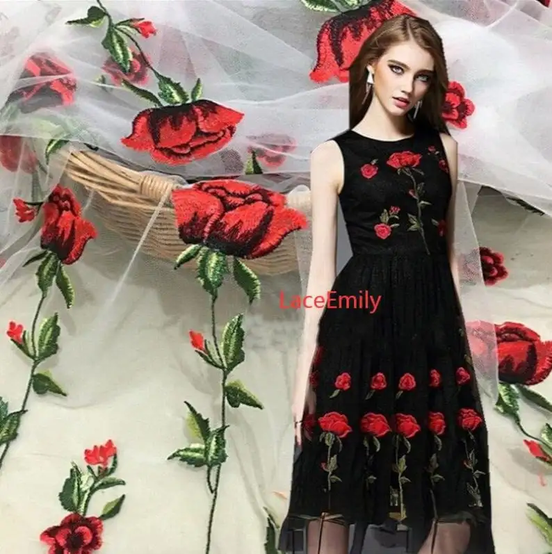 Kain Renda Mawar Merah Bordir  - Embroidery Veil ulasan dan harga