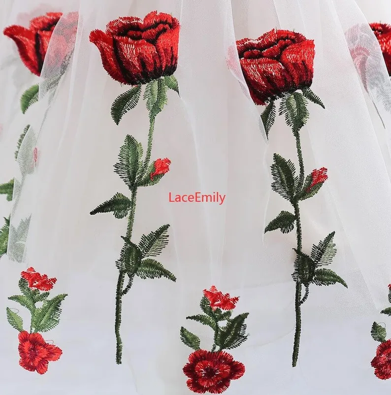 Kain Renda Mawar Merah Bordir  - Embroidery Veil ulasan dan harga