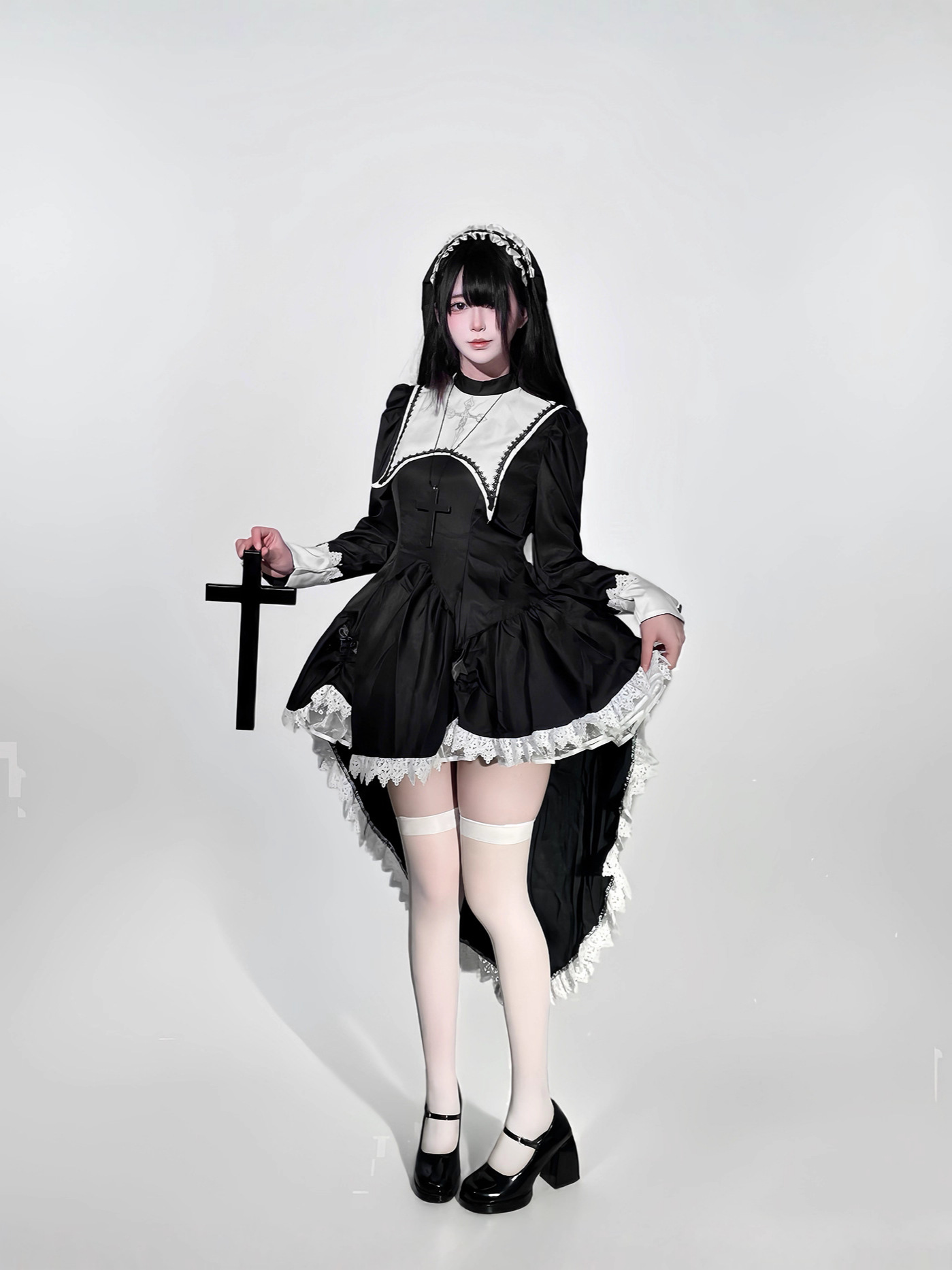 Kostum biarawati Halloween den - Embroidery Dress ulasan dan harga