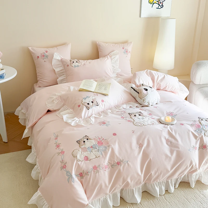 Merah Muda Katun Murni Lucu Ka - Embroidery Quilt Cover ulasan dan harga