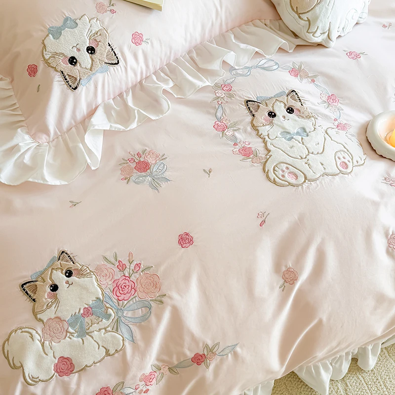 Merah Muda Katun Murni Lucu Ka - Embroidery Quilt Cover ulasan dan harga