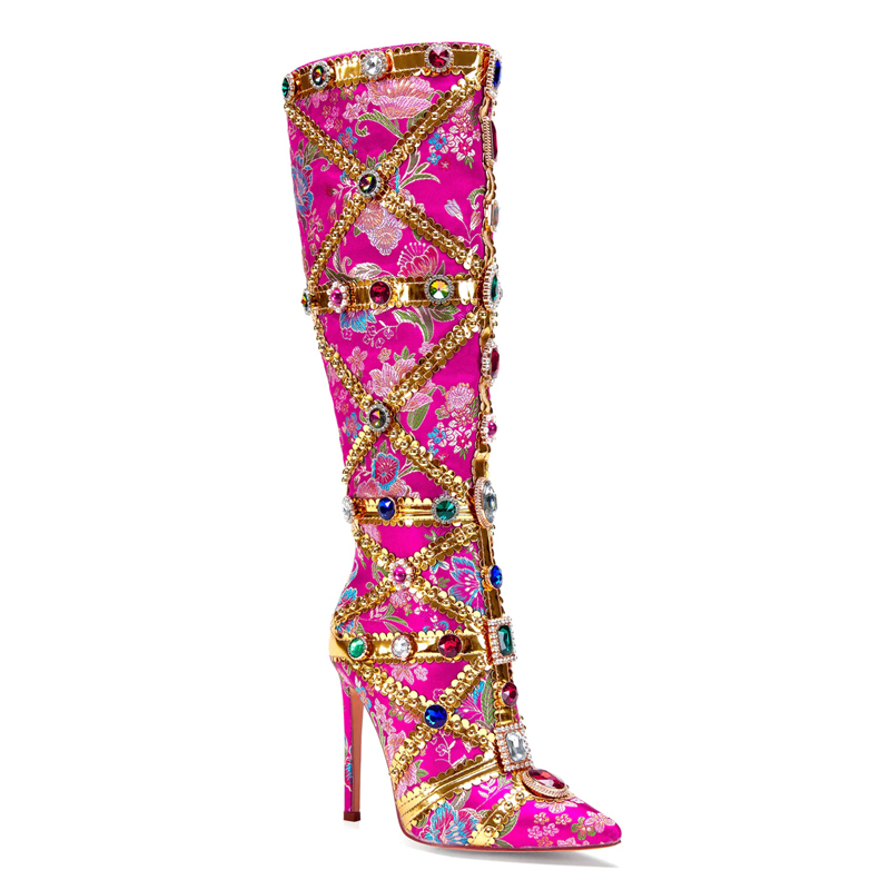 Sepatu Bot Setinggi Paha Stile - Embroidery Gold ulasan dan harga